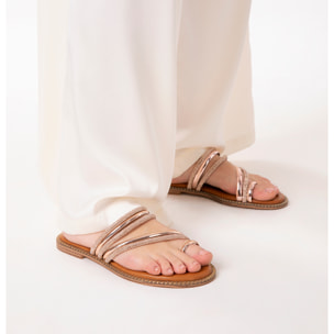 Sandali bassi rosa-oro con pietre scintillanti