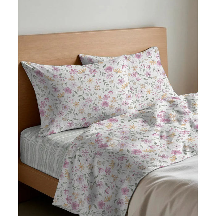 Lenzuolo superiore PRIMAVERA ROSA 100% Cotone e Made in Italy fiori floreale