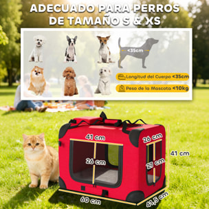 Transportín para Perros Plegable, 60x41,5x41 cm, Transportín para Mascotas con Ventanas de Malla, Cojín Suave, y 2 Asas, Bolsa de Transporte para Mini Perros, Gatos, Rojo