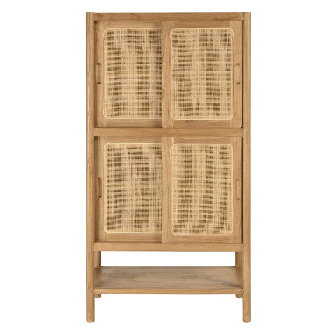 AMY - Vaisselier 2 étagères 2 portes coulissantes mindi / rotin naturel AMY