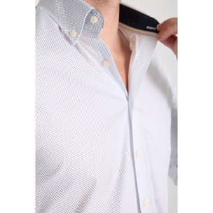 camicia uomo 1 bottone button down slim Popeline Stretch Stampato Bianco\Blu Inchiostro