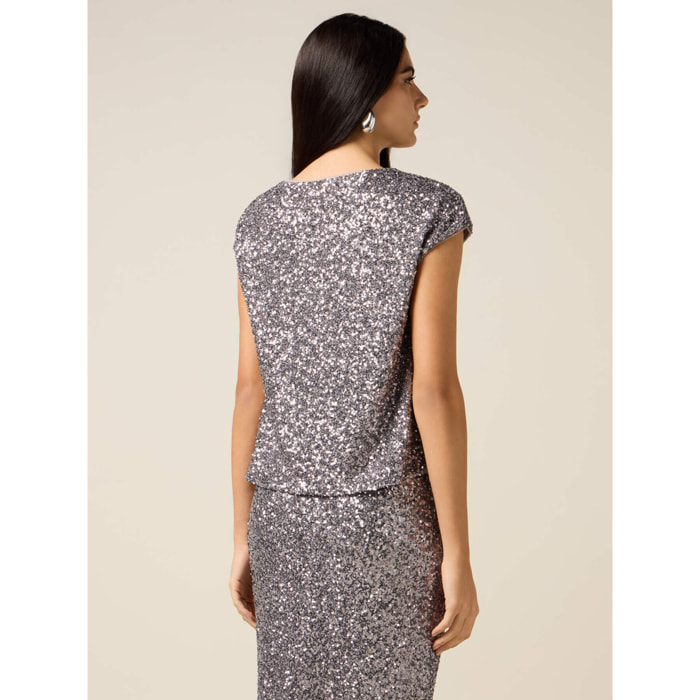 Oltre - T-shirt in paillettes - Argento