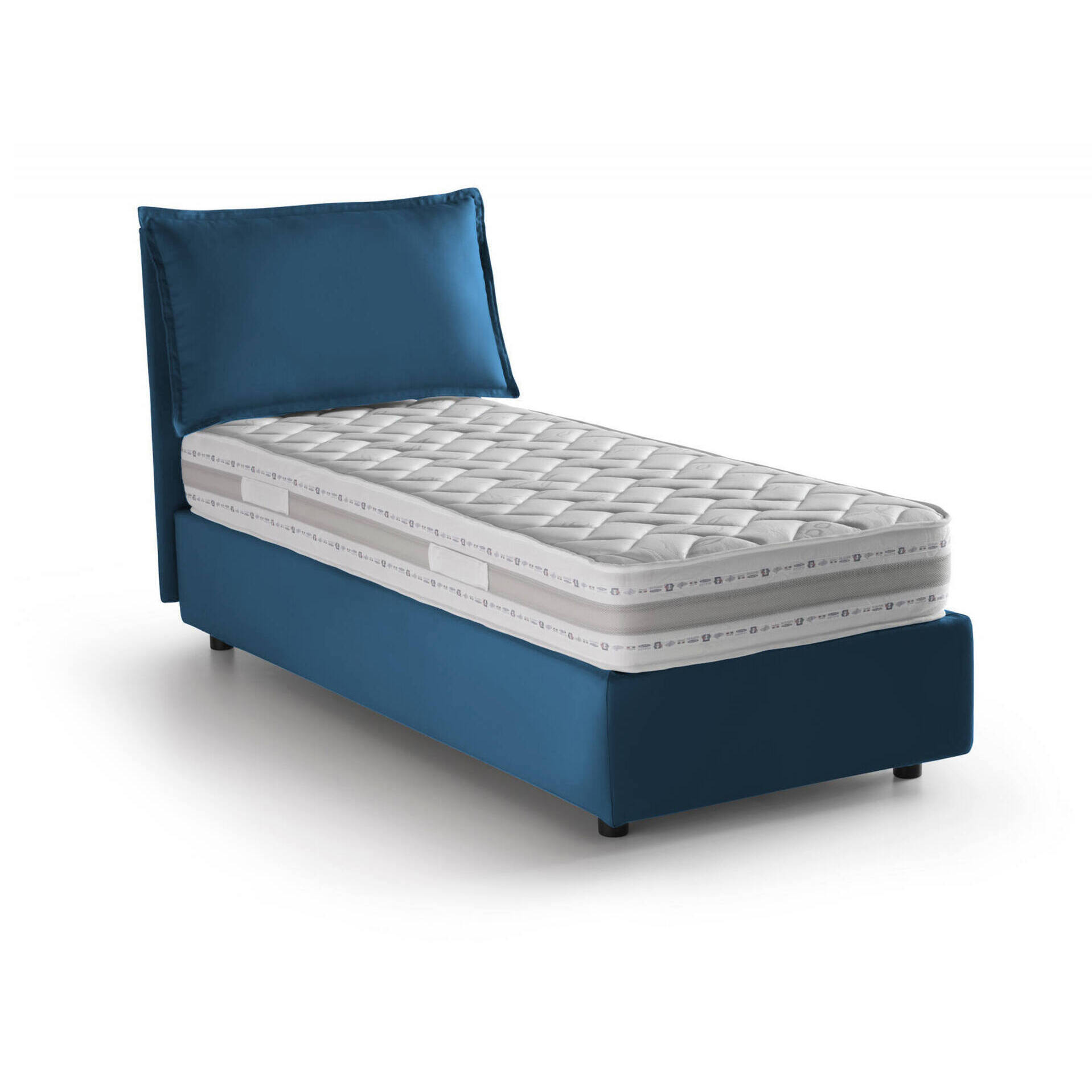 Letto singolo Rossella, Letto contenitore con rivestimento in tessuto, 100% Made in Italy, Apertura frontale, con materasso Cm 80x200 incluso, Blu