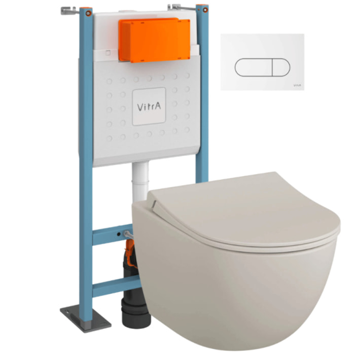 Pack WC suspendu Sento lin mat + bâti autoportant V-Fix Core + Plaque Round blanc