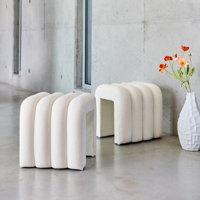 Set de 2 poufs contemporains en tissu blanc