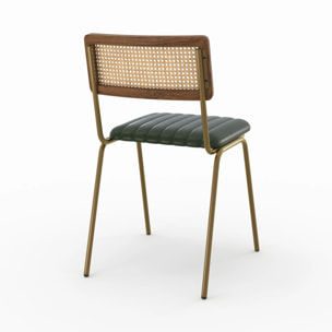 Lot de 2 chaises en cannage et cuir vert - Arsène