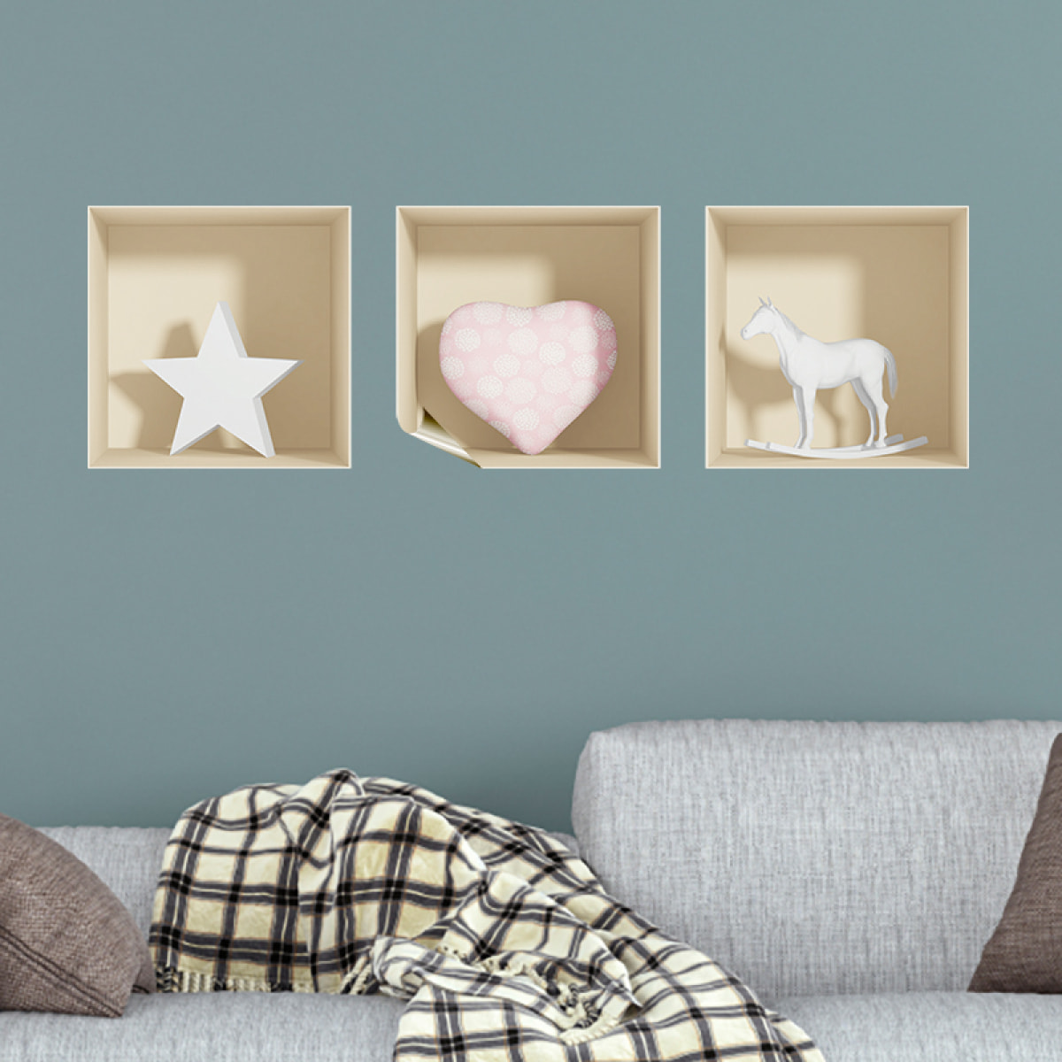 Stickers muraux 3D | Sticker Mural Autocollant effet 3D Décoration avec cœur - Stickers adhésifs 3D Chambre Salon Trompe l'oeil