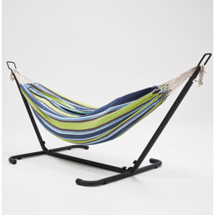 Hamac sur pied 2,6 m avec toile en polyester bleu et vert SAGUEDO