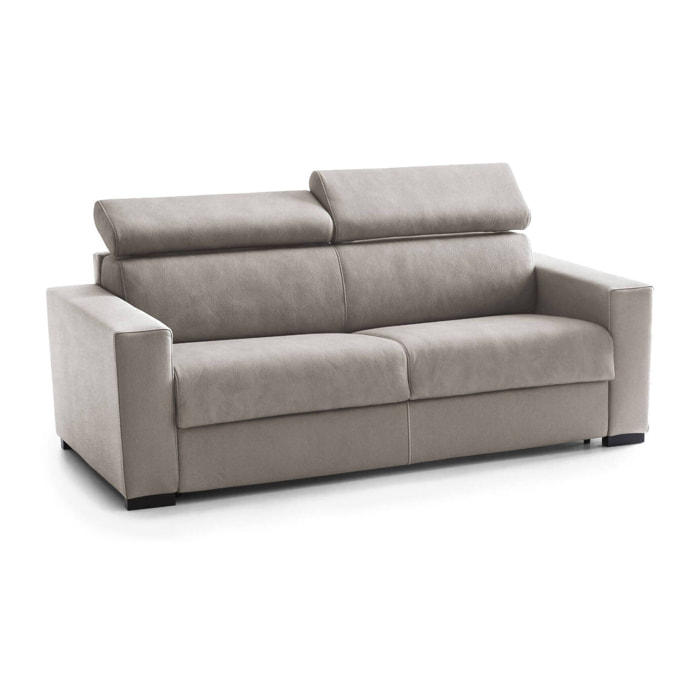 Divano Letto Aisha, Divano a 3 posti, 100% Made in Italy, Sofà Soggiorno con apertura girevole, con poggiatesta regolabili e Braccioli slim, Cm 200x95h85, Tortora