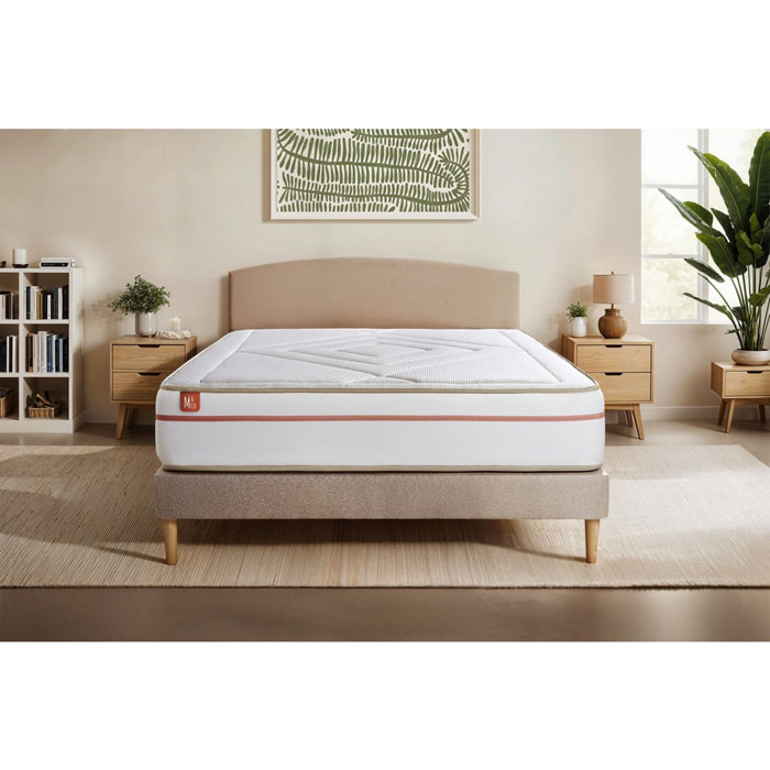 Ensemble - Matelas Mémoire de forme 24cm d'épaisseur - 3 zones de confort - Confort équilibré - Sommier tapissier monobloc - 1 place