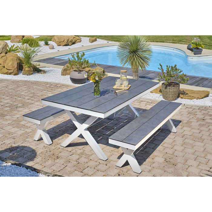 ANNECY - Table de jardin en aluminium et plateau HPL effet pierre
