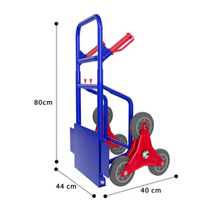 Carrello A Mano Montascale Portapacchi Portata Max 200 Kg Carrellino Pieghevole Acciaio Tubolare Ruote In Gomma Trasporto Pacchi 112 x 61 x 44 Cm Blu