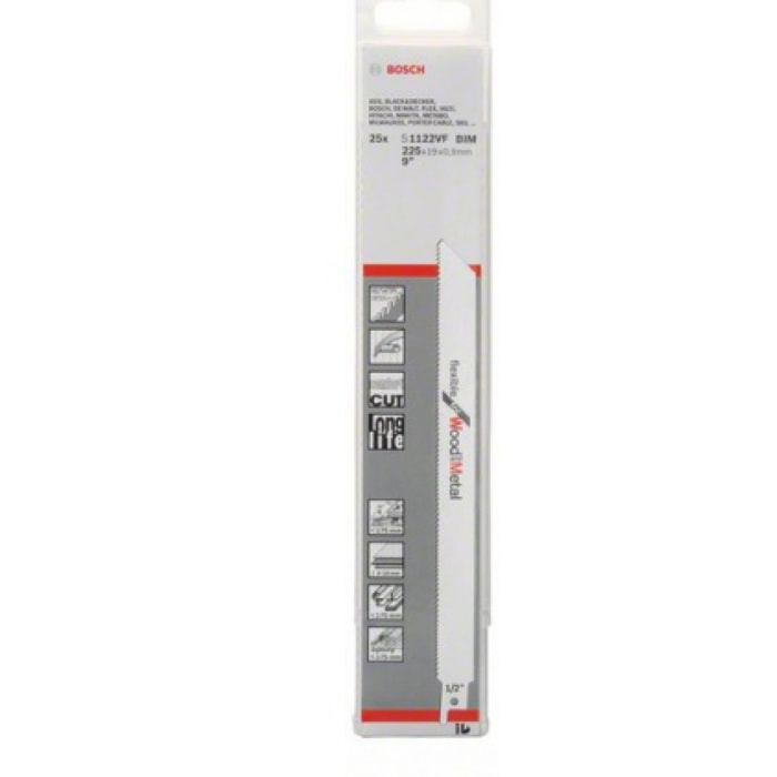 Lame scie sabre BIM S1122VF flexible Métal/Bois BOSCH 225 mm - Boite de 25 - 2608657559