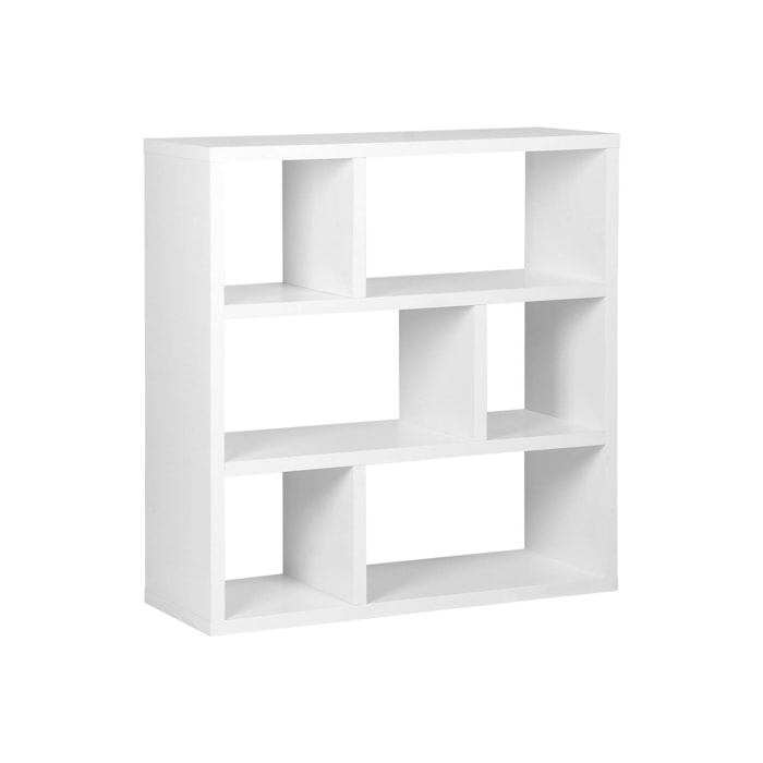 Etagère bibliothèque décor bois asymétrique 3 niveaux 6 compartiments BASIKS