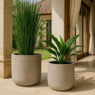 Set de 2 pots ronds en terre d'argile taupe 38/45cm