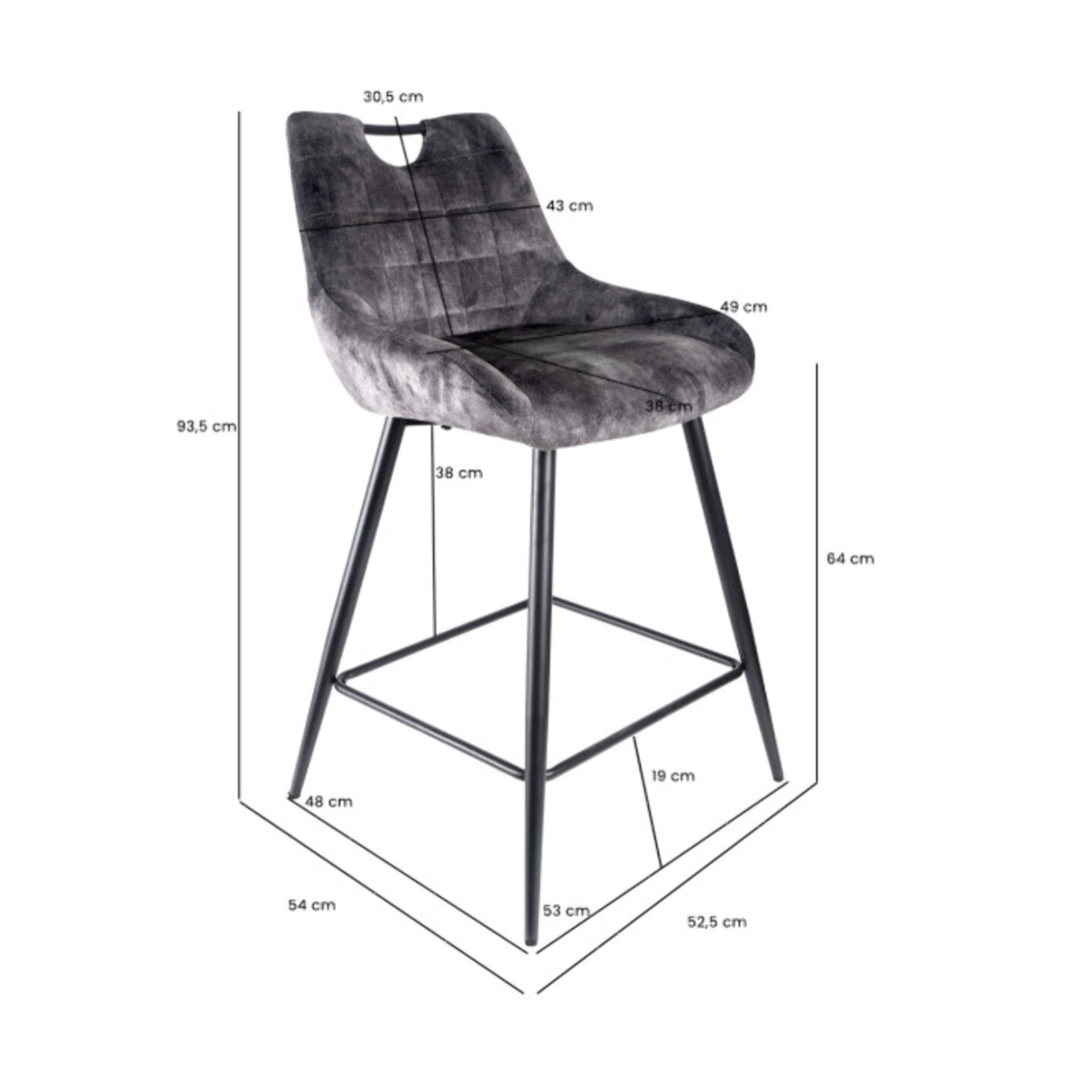 Chaise de bar en velours avec poignée et pieds en métal - ROSA 2