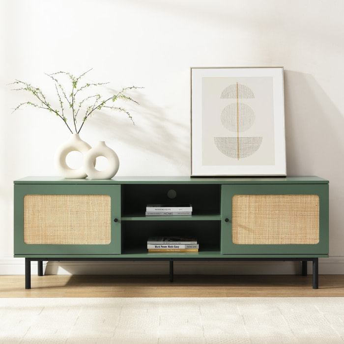 Meuble TV 2 portes en cannage 160 cm - LUMA