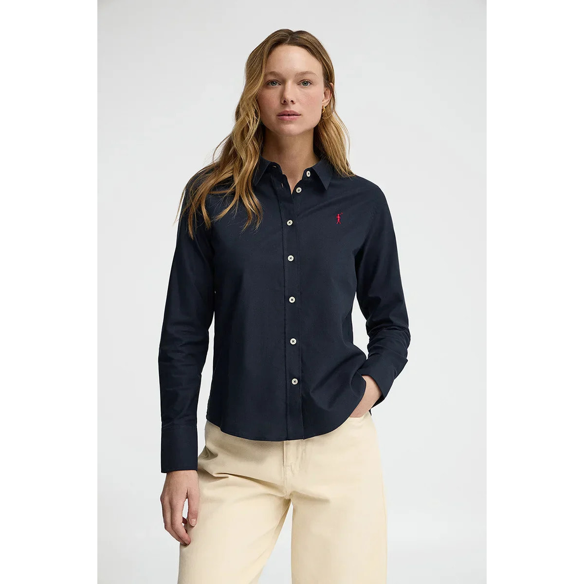 Camicia oxford blu marino regular fit con ricamo Rigby Go