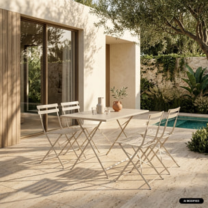 Table de jardin bistrot pliante métal + 4 assises EMILIA