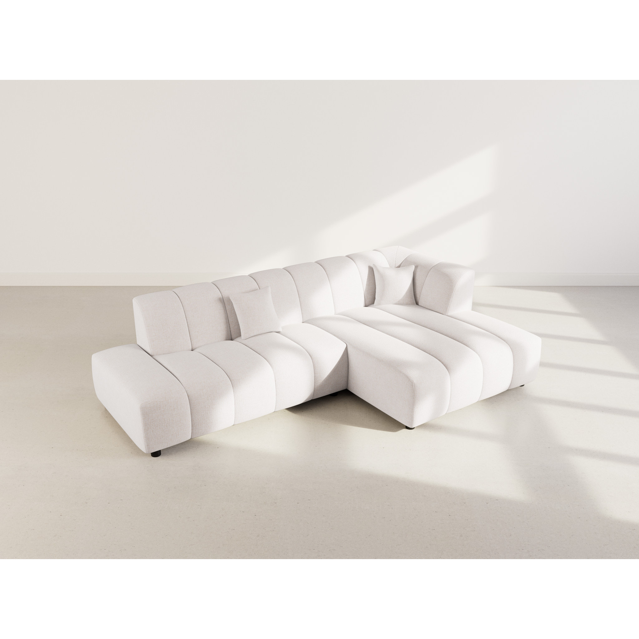 Curtis - canapé d'angle droit 4 places sans accoudoir en tissu texturé - Beige