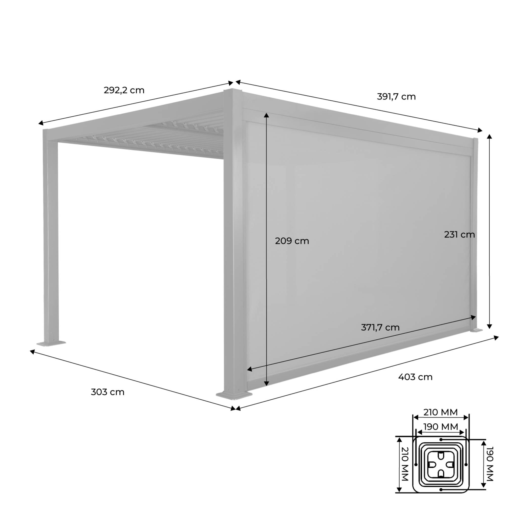 Pergola bioclimatique aluminium et acier 3x4m lames orientables + store 4m PALACE anthracite