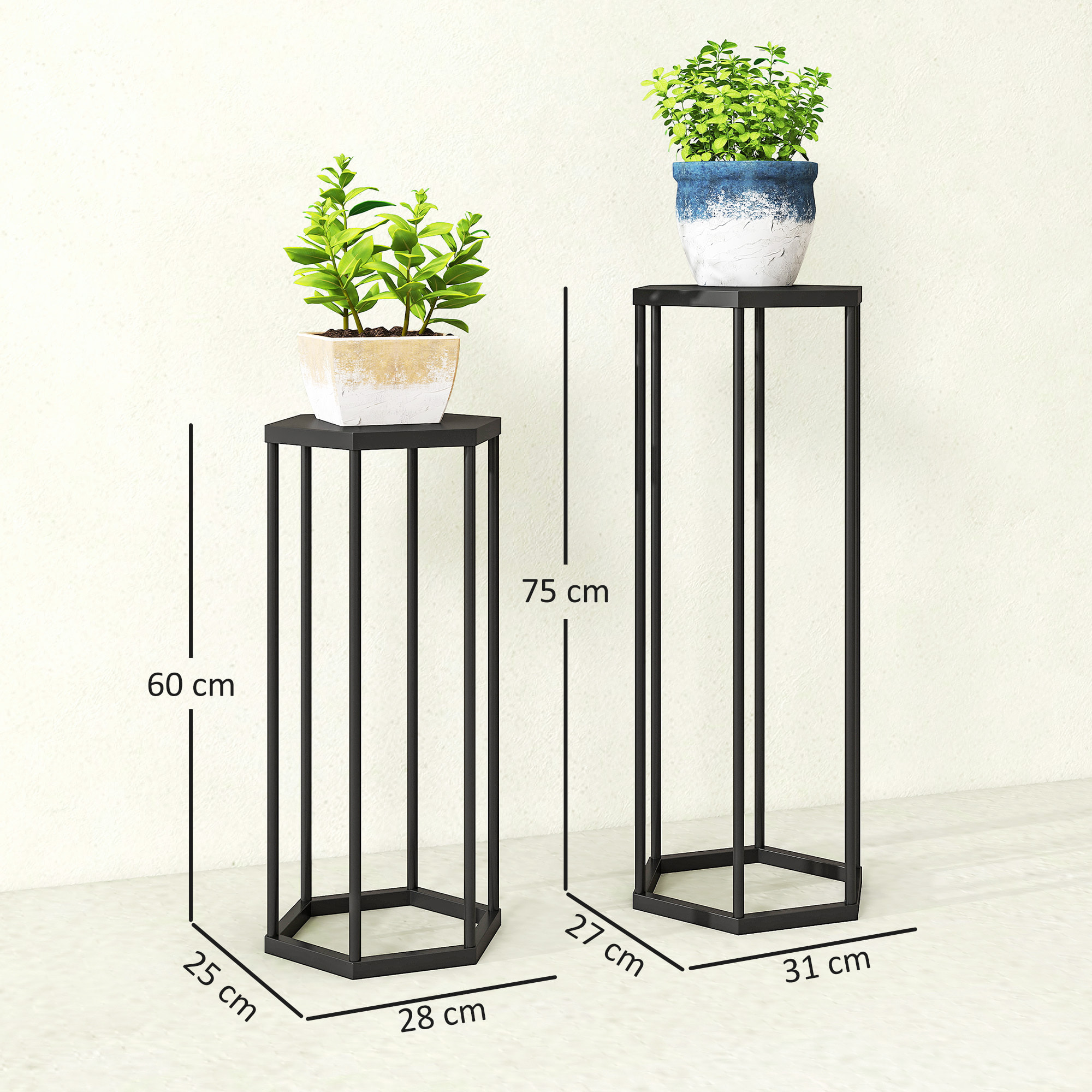 Lot de 2 supports pour plantes hexagonal métal noir