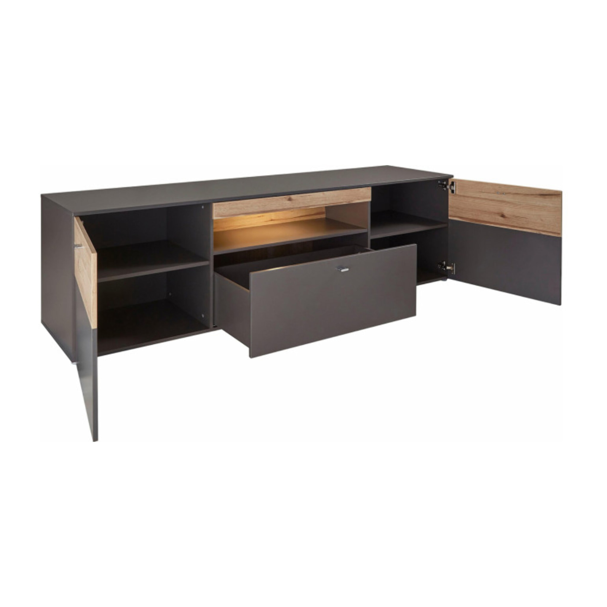 Meuble TV gris & effet bois L 210cm - TONY