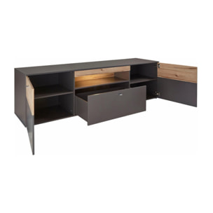 Meuble TV gris & effet bois L 210cm - TONY