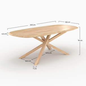 Table rectangulaire en bois d'hévéa massif clair 10 personnes - Aladin