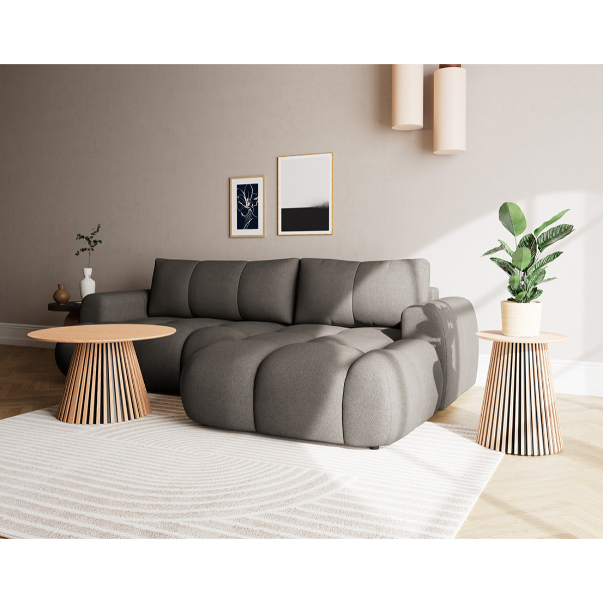 Freya - ensemble table basse et bout de canapé - Effet chêne