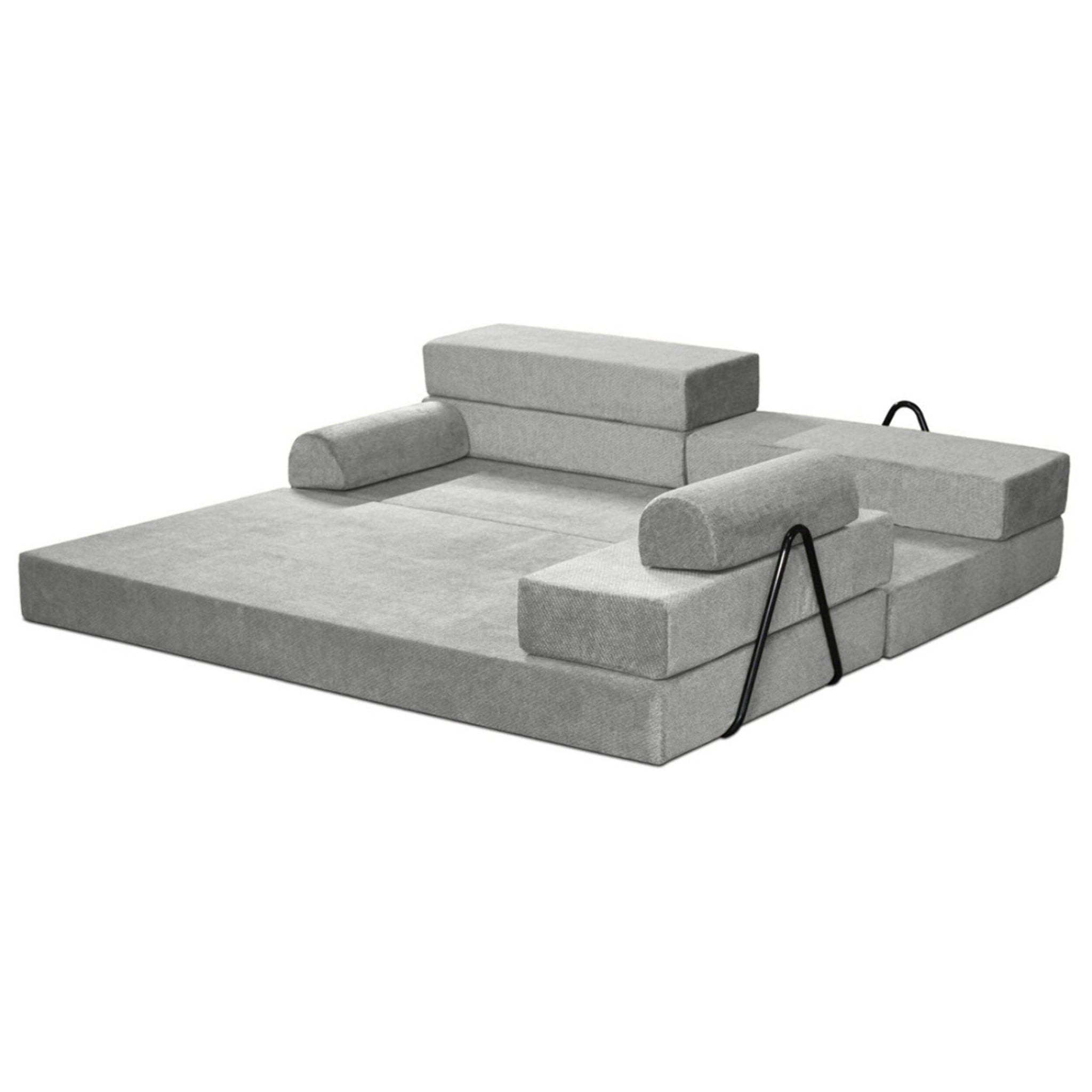 Astral - Canapé 3 places convertible en velours texturé - Gris clair