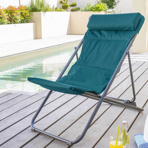 Chilienne de jardin pliante "Jubba" bleu canard & graphite en zinc et polyester