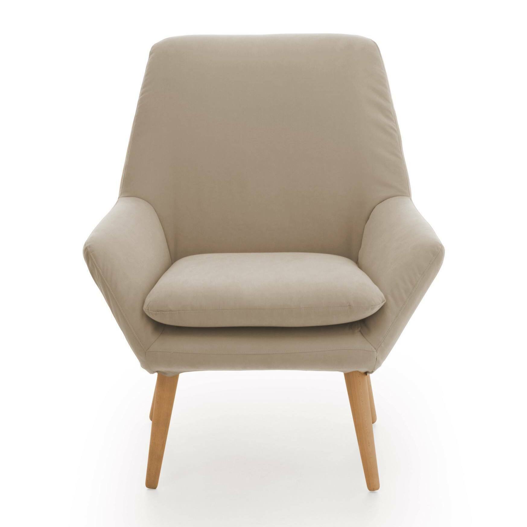 Poltrona Annarita, Poltrona di design da salotto, 100% Made in Italy, Poltroncina relax in tessuto imbottito, Cm 80x70h95, Beige