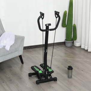 Mini stepper avec guidon, extenseurs, écran LCD multifonction et tapis antidérapant noir et vert