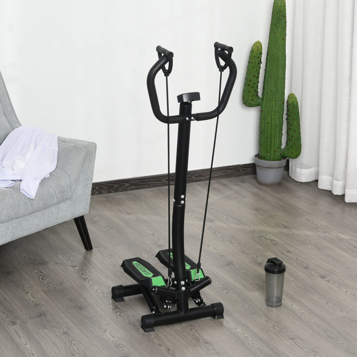 Mini stepper avec guidon, extenseurs, écran LCD multifonction et tapis antidérapant noir et vert