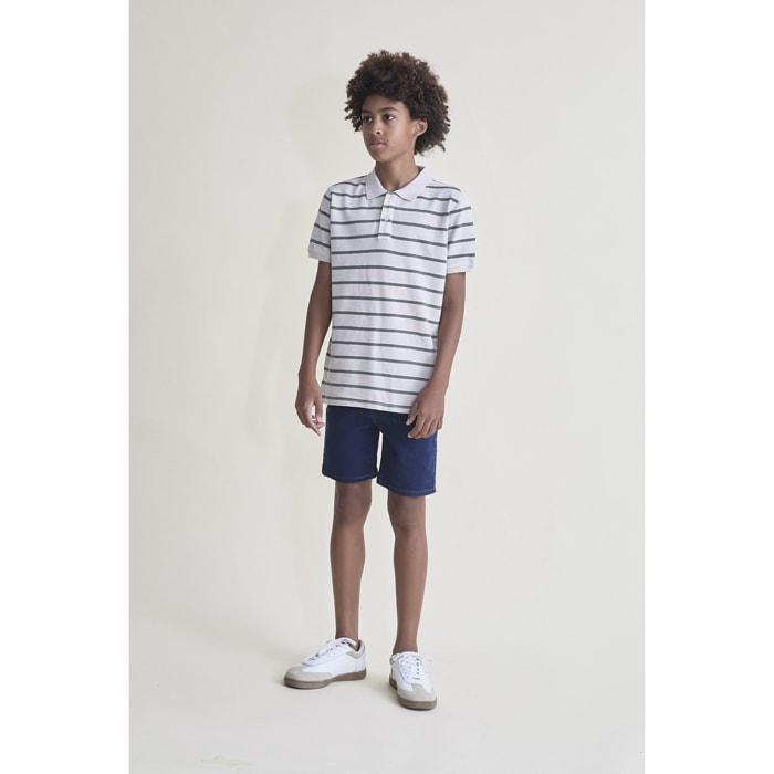 Polo de Manga Corta con Rayas Finas Horizontales y Botonera Clasica Estilo Casual | Color: Crudo | Street Monkey