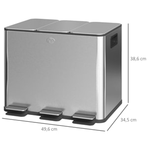 Cubo de Basura de Cocina con 3 Compartimentos 3x10L Papelera de Cocina de Acero Inoxidable con Pedales Tapas de Cierre Suave y Cubo Extraíble para Reciclaje Residuos Restos de Comida Plata