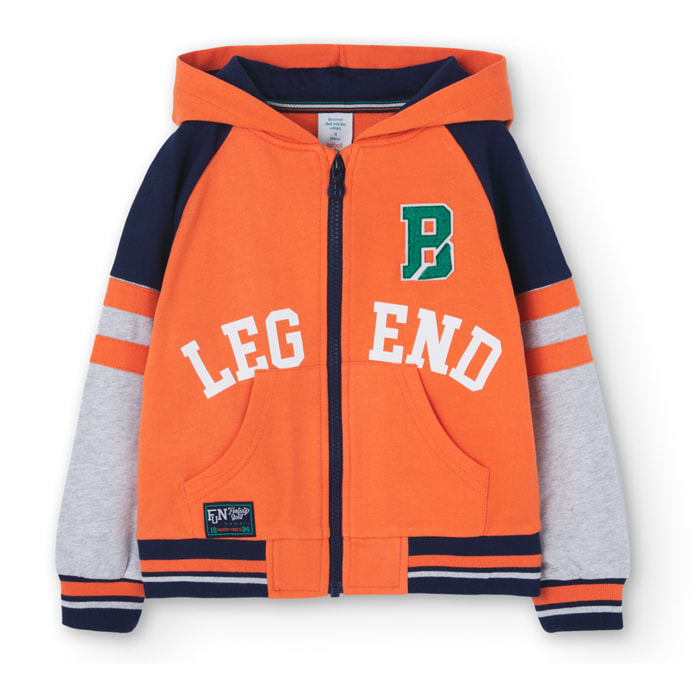 Chaqueta niÃ±o, felpa, estampado, capucha forrada, naranja