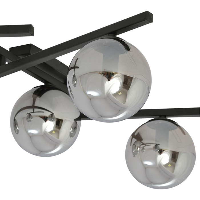 Lampada a sospensione SMART in acciaio nero opaco e vetro grafite