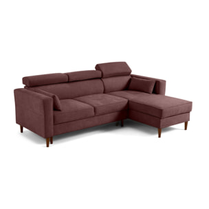 Alicante - canapé d'angle réversible convertible avec têtières - coffre - 4 places - en tissu texturé - Prune