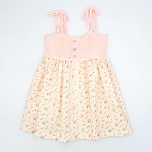 VESTIDO CUERPO DE TRICOT Y FALDA DE FLORES ROSA