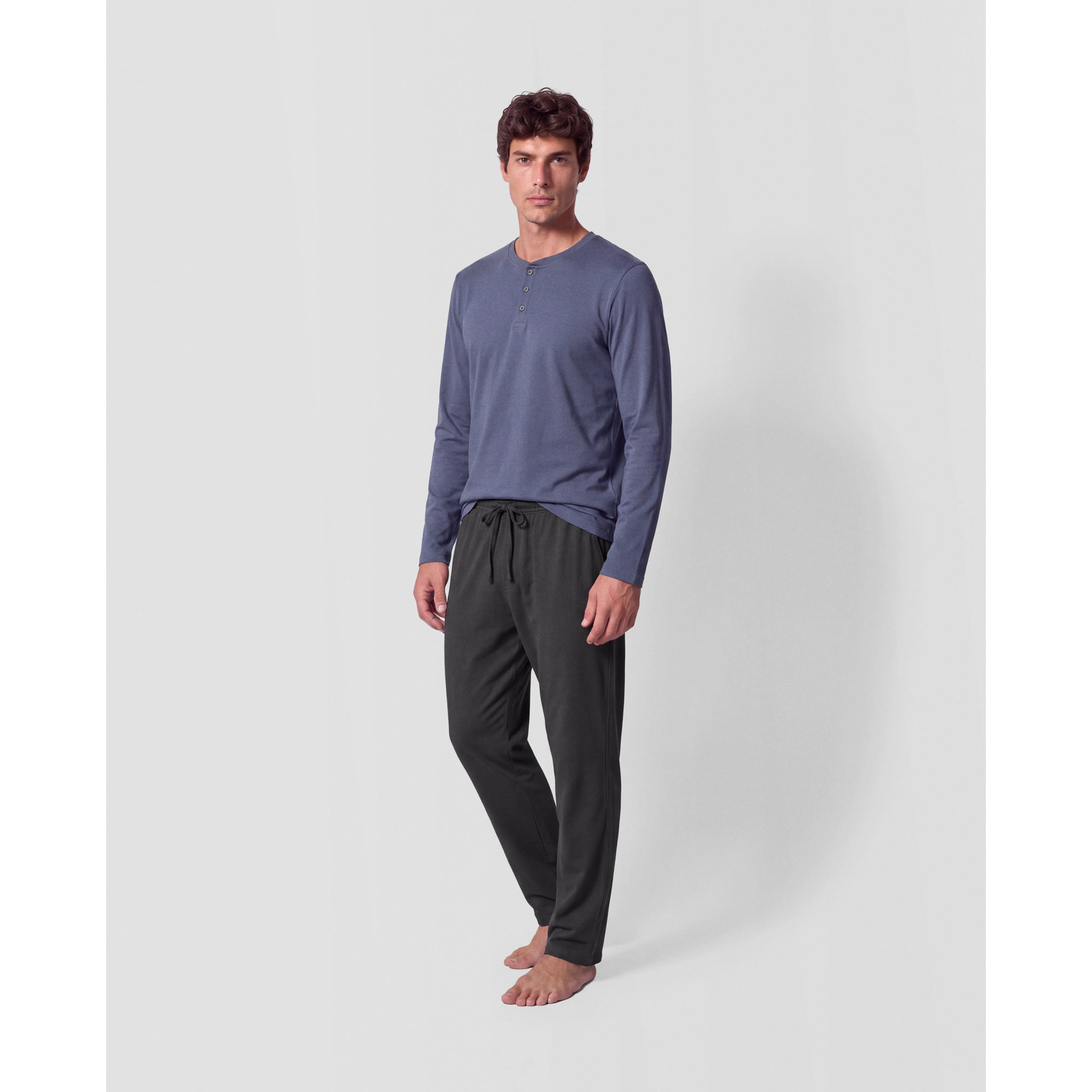 Pijama largo hombre con botones indigo - marino