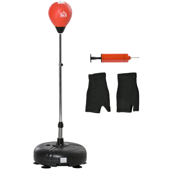 Saco de Boxeo de Pie con Altura Ajustable en 4 Niveles de 133-151 cm, Saco de Boxeo con Base Rellenable, Guantes e Inflador, para Adultos y Adolescentes, Negro y Rojo