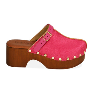 Clogs fucsia in cavallino, tacco 6 cm