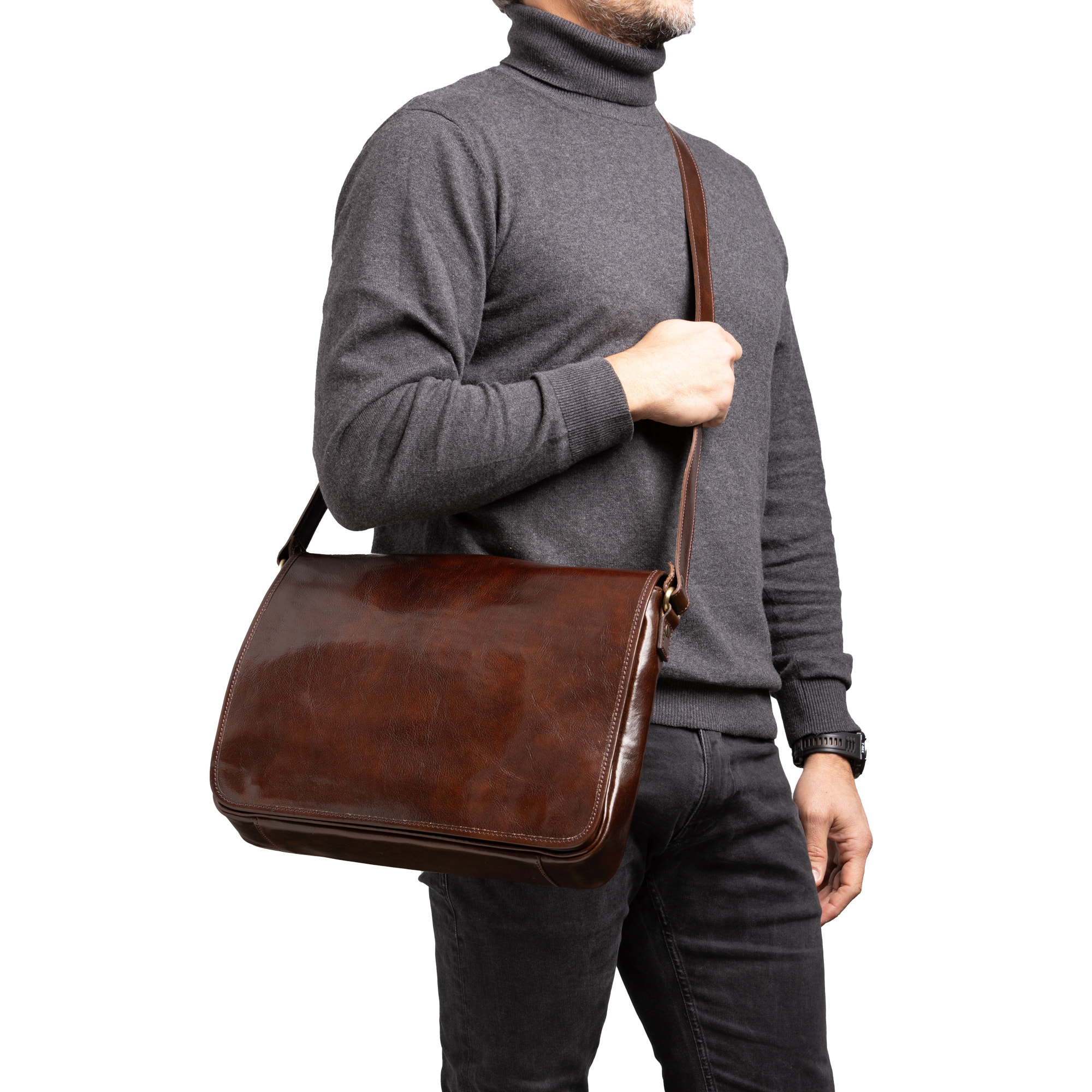 Borsa a tracolla  da uomo In Vera pelle Made in Italy 28x35x9 cm