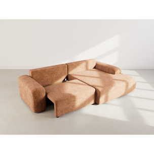 Rebecca - canapé d'angle droit 4 places convertible avec coffre en velours texturé - Rouille