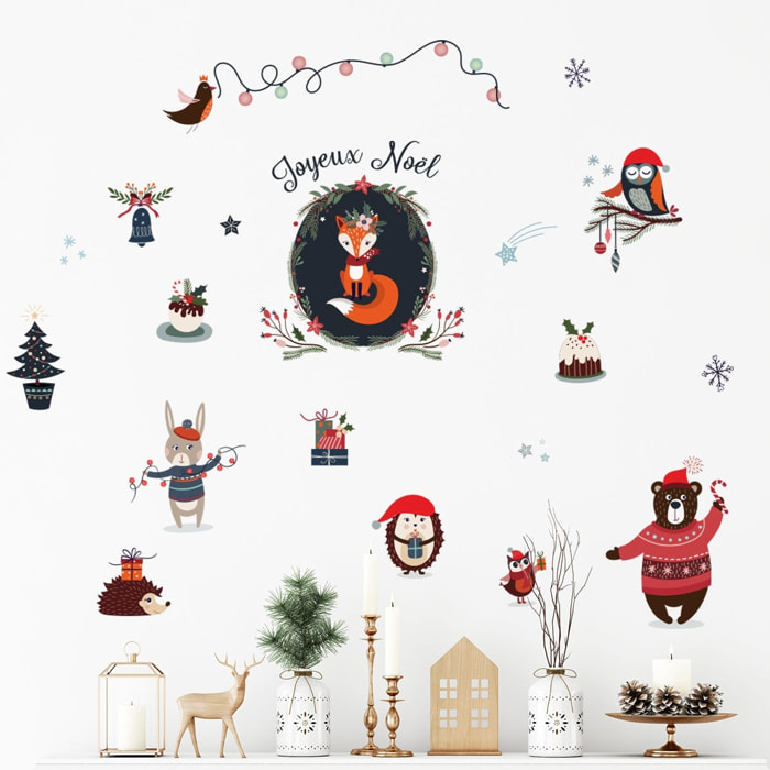 Stickers enfant noël les animaux font la fête - Autocollants stickers adhésifs noël - décoration fêtes