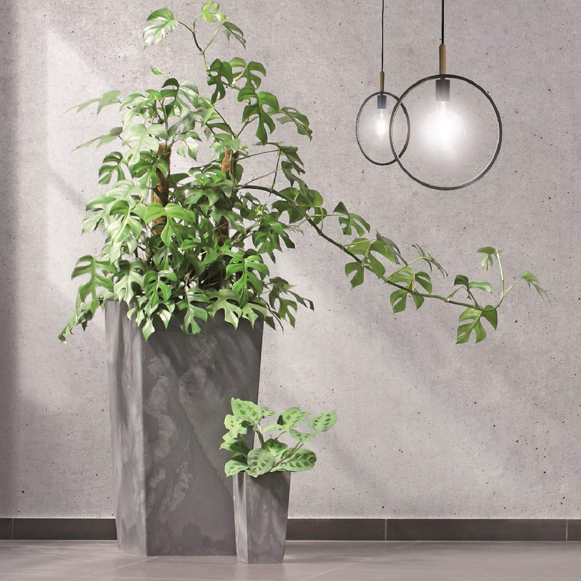 Maceta alta 11,4 l urbi square effect de plástico con depósito en color antracita, 37,5 (alto) x 19,5 (ancho) x 19,5 (profundo) cms