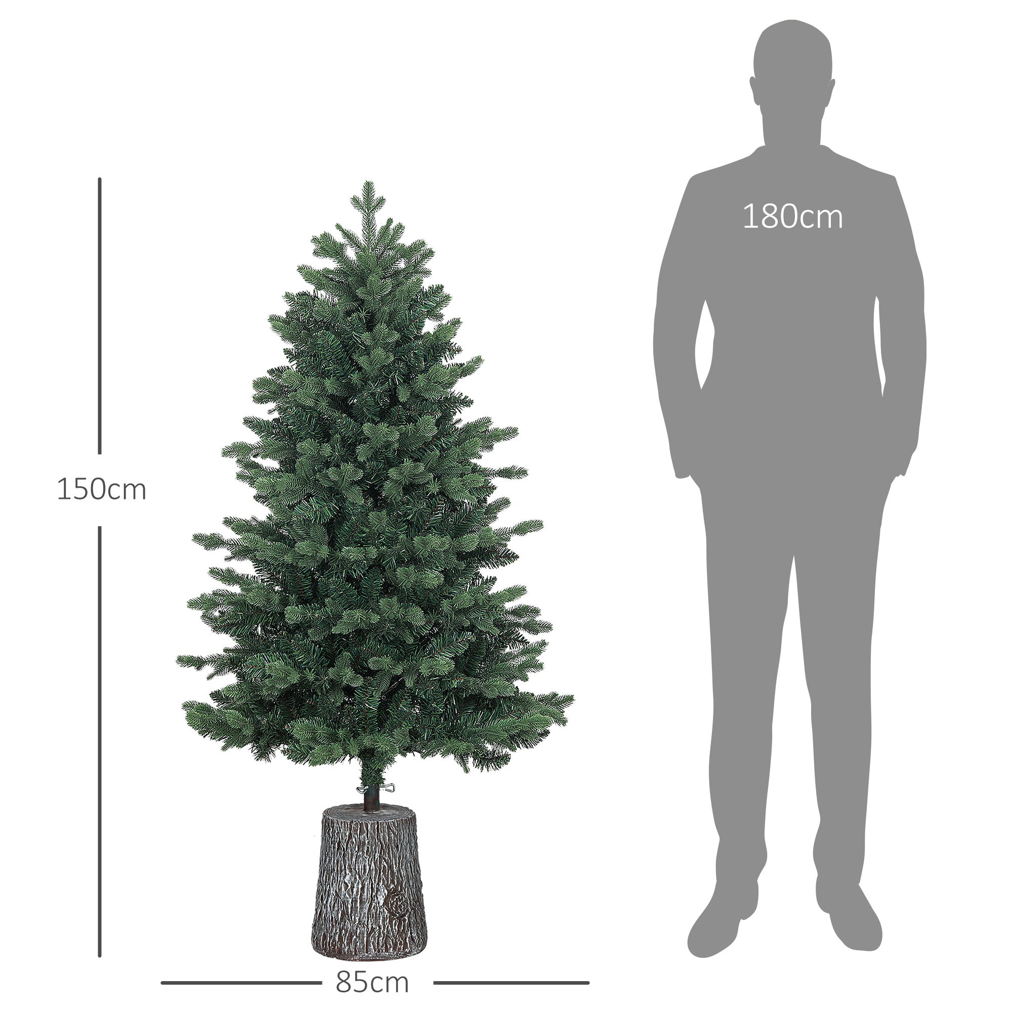 HOMCOM Albero di Natale Artificiale 150 cm Realistico con 994 Rami e Base in Resina, Verde