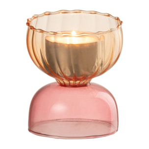 J-Line Photophore Demi Boules Verre Orange Clair/Rose